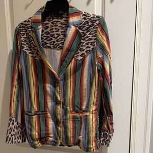 Western Multicolor Striped Blazer with Leopard Print (M)